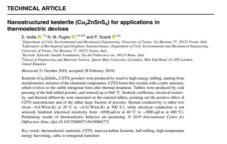 Nanostructured kesterite (Cu2ZnSnS4) for application in thermoelectric
