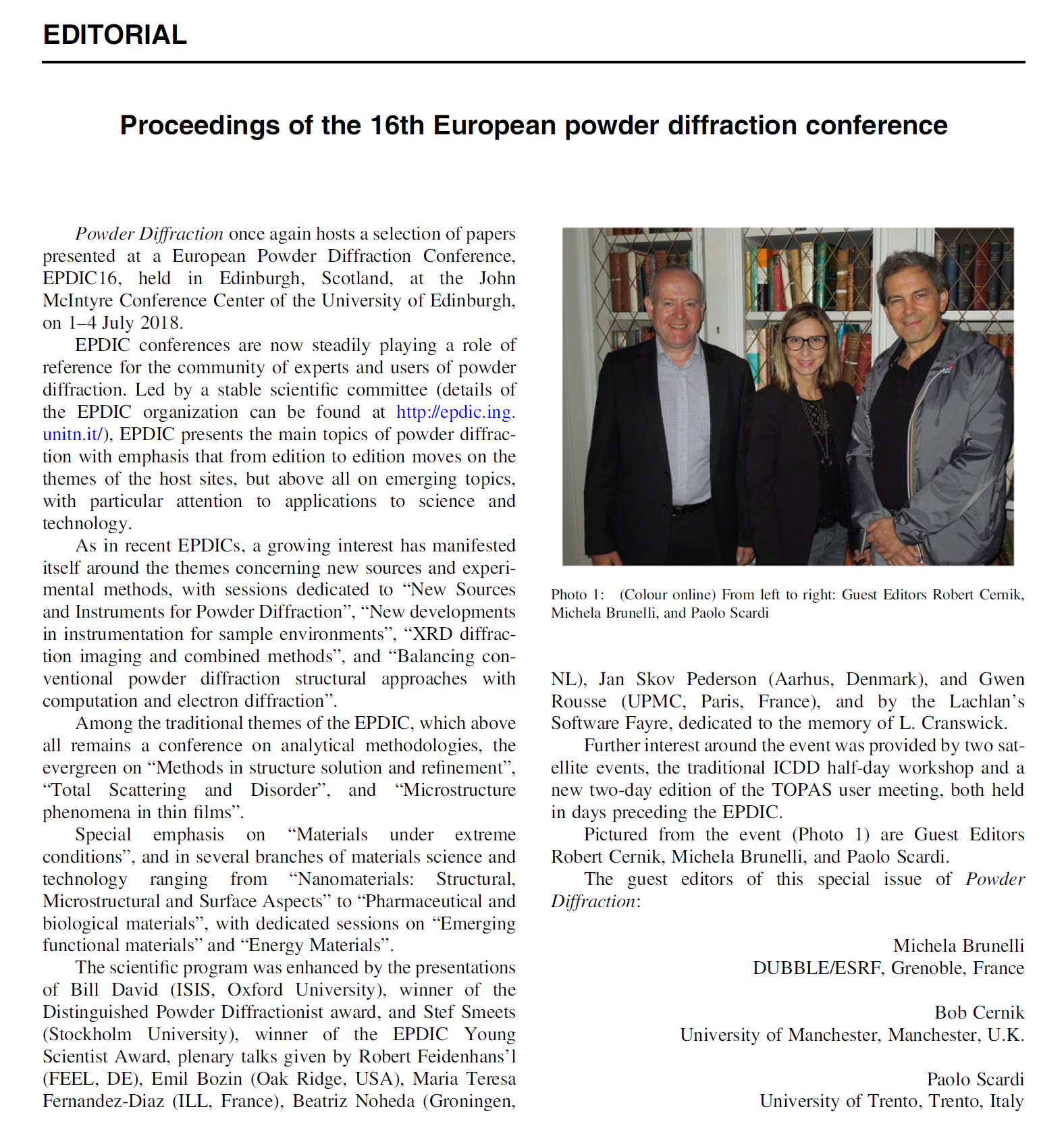 PROCEEDING 16 EU POWDER DIFFRACTION