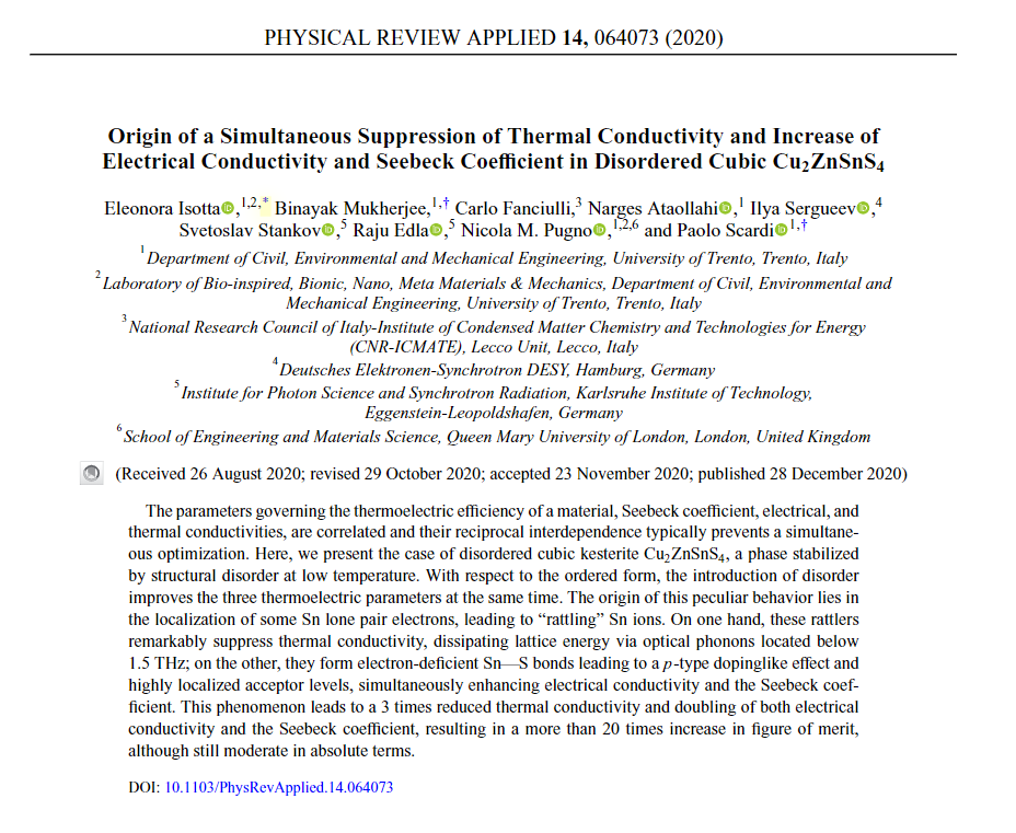 ORIGIN OF A SIMULTANEOUS SUPPRESSION OF THERMAL CONDUCTIVITY AND INCREASE OF ELECTRICAL CONDUCTIVITY AND SEEBACK COEFFICIENT