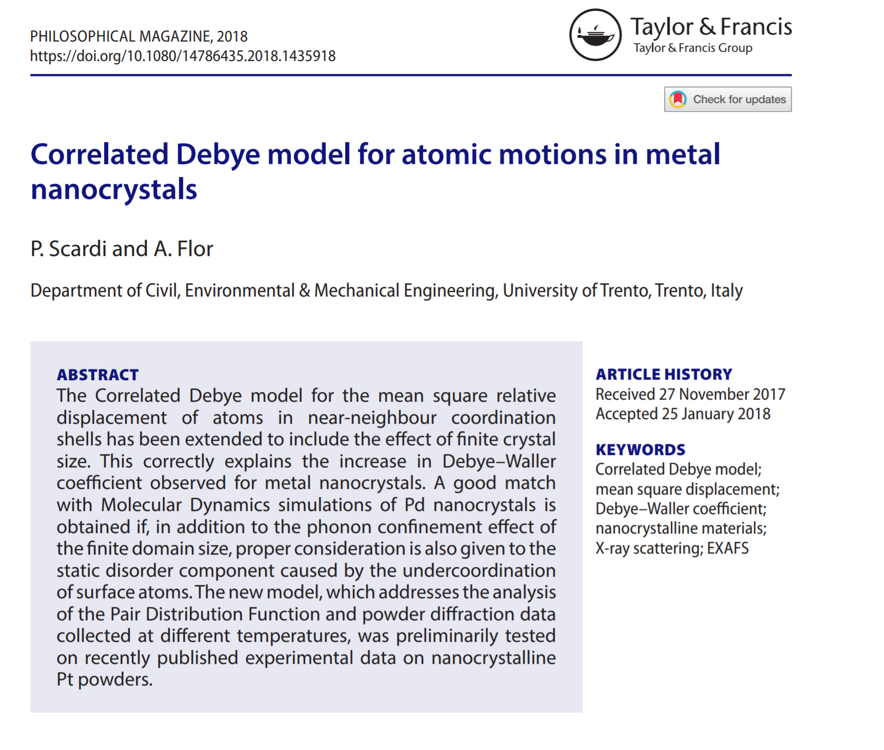 CORRELATED DEBYE MODEL FOR ATOMIC MOTION IN  METAL