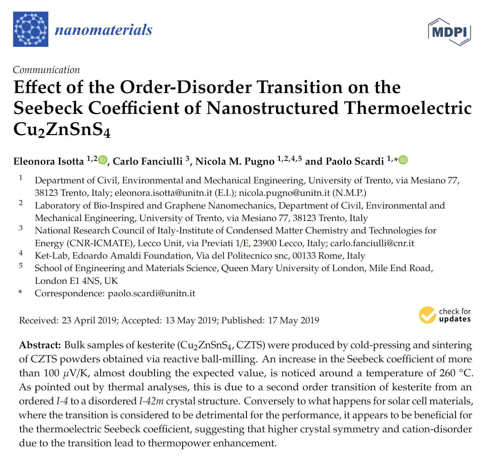 EFFECT OF THE ORDER-DISORDER TRANSITION ON THE SEEBECK COEFFIC