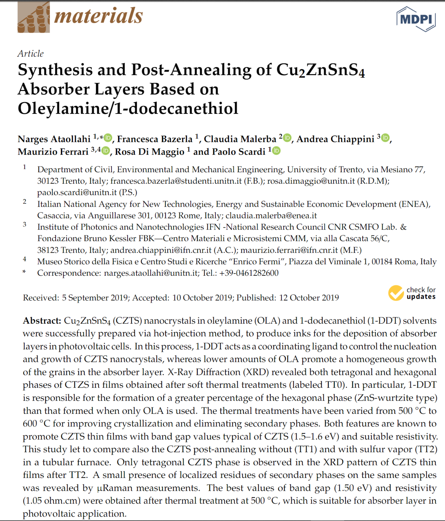 SYNTHESIS AND POST ANNEALING OF CU2ZNSNS4