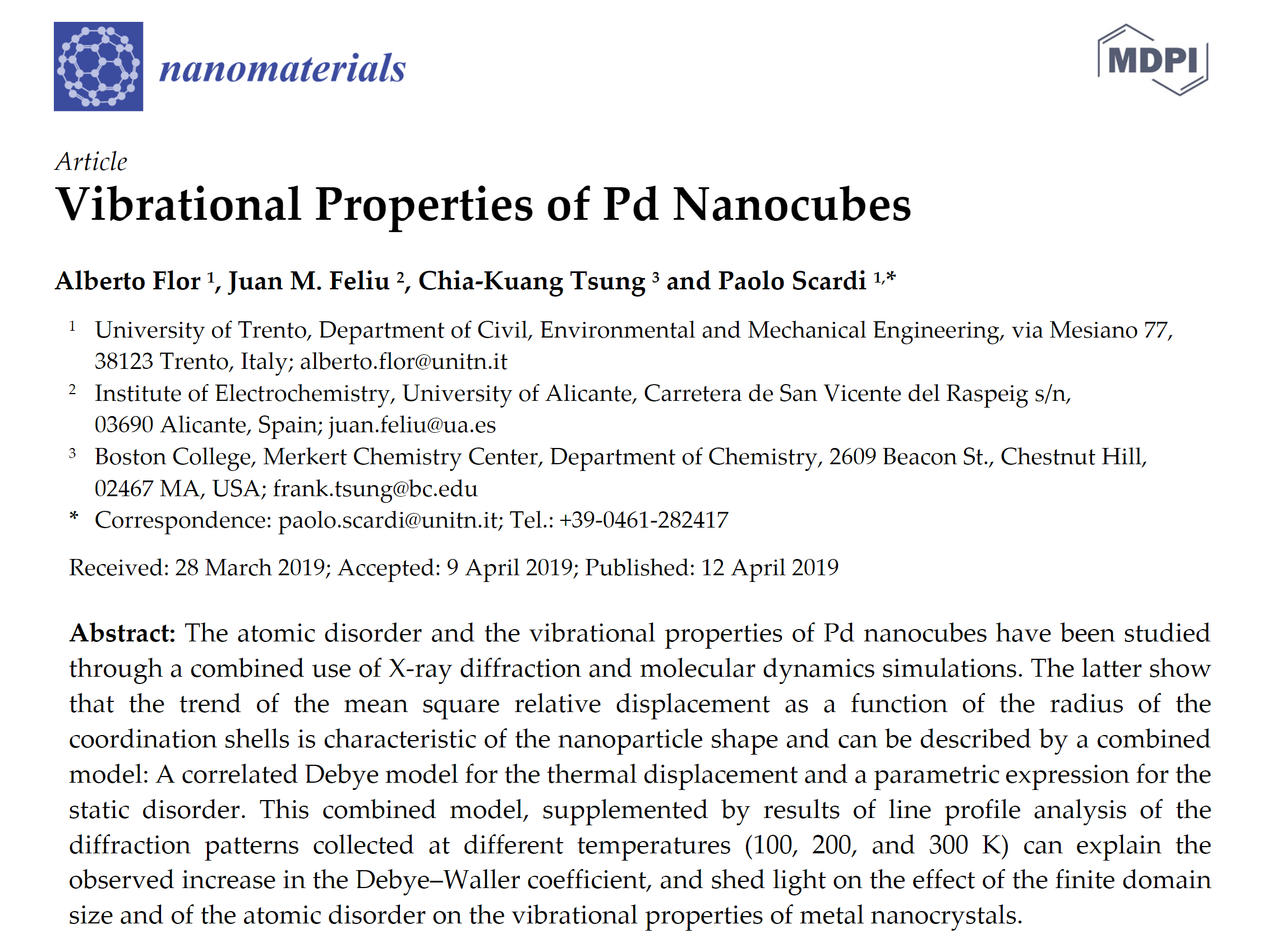 VIBRATIONAL PROPERTIES OF Pd NANOCUCES@Nanomaterials