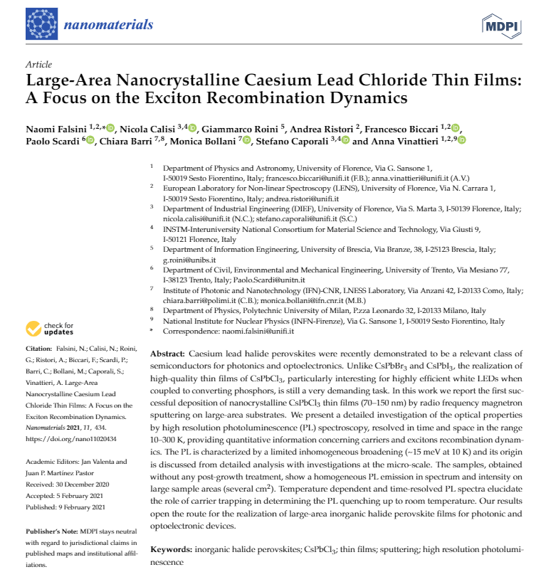 Large area nanocrystalline Caesium Lead Chloride