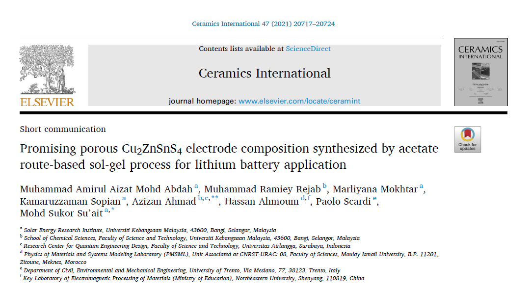 PROMISING POROUS CU2ZNSNS4 ELECTRODE COMPOSITION SYNTH