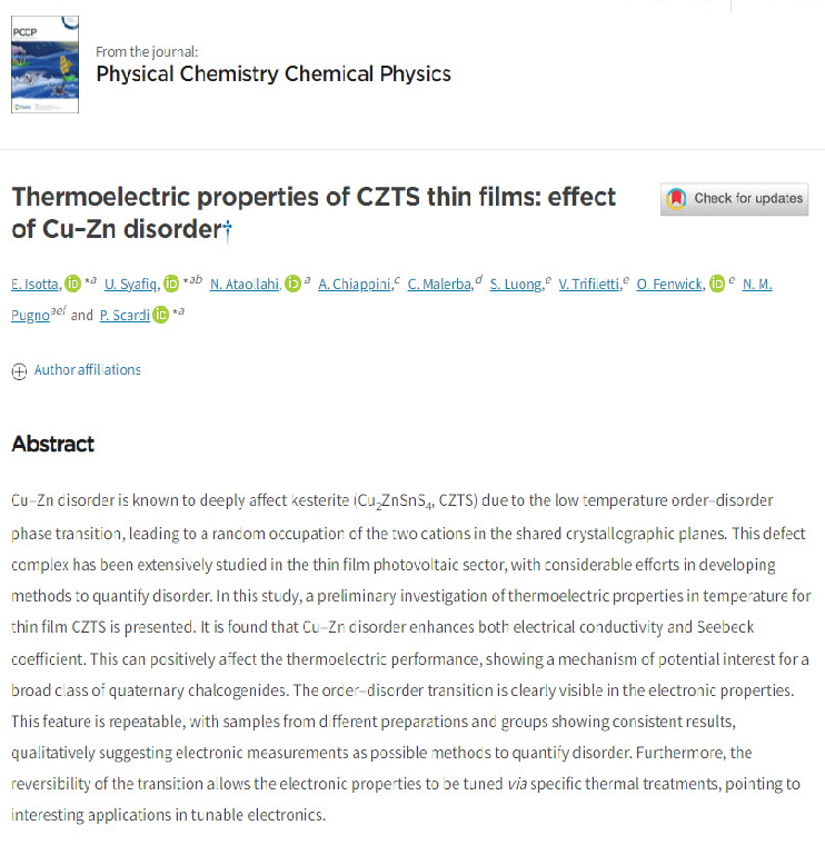 Thermoelectric properties of CZTS thin films effect of Cu–Zn disorder